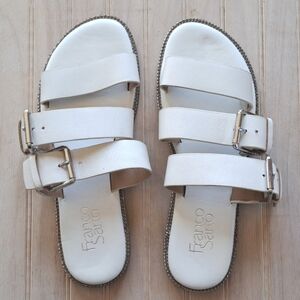 Franco Sarto Kasa Strap Buckle Leather Minimalistic Flat Sandals Slides